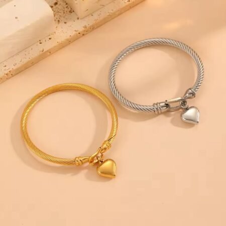 18K Gold-Plated Stainless Steel Heart Pendant Charm Bracelets