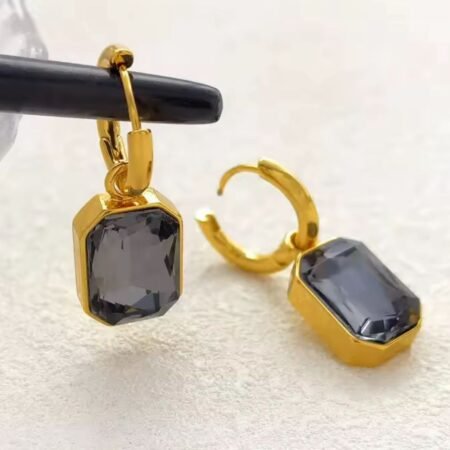 Trendy Gold Color Stainless Steel Zirconia Hoop Earring