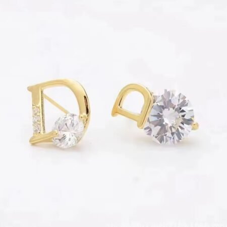 Asymmetric Zircon Letter D Stud Earrings