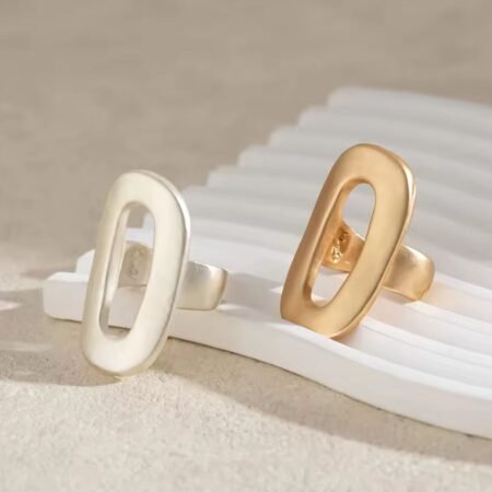 Exaggerated Geometric Oval Rings Hollow Out Matte Adjustable Rings