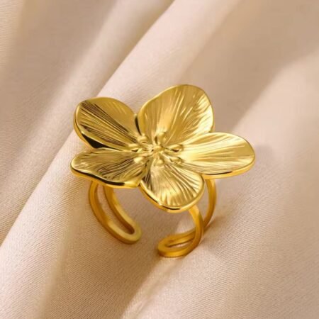 Elegant Gold Stainless Steel Big Bloom Flower Ring Gold and Silver