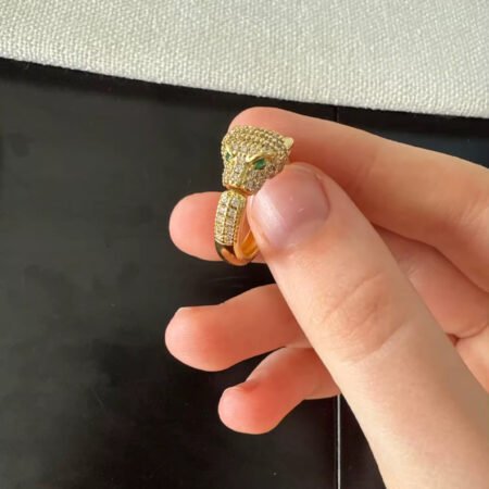 Golden Leopard Head Ring and Bracelet Set
